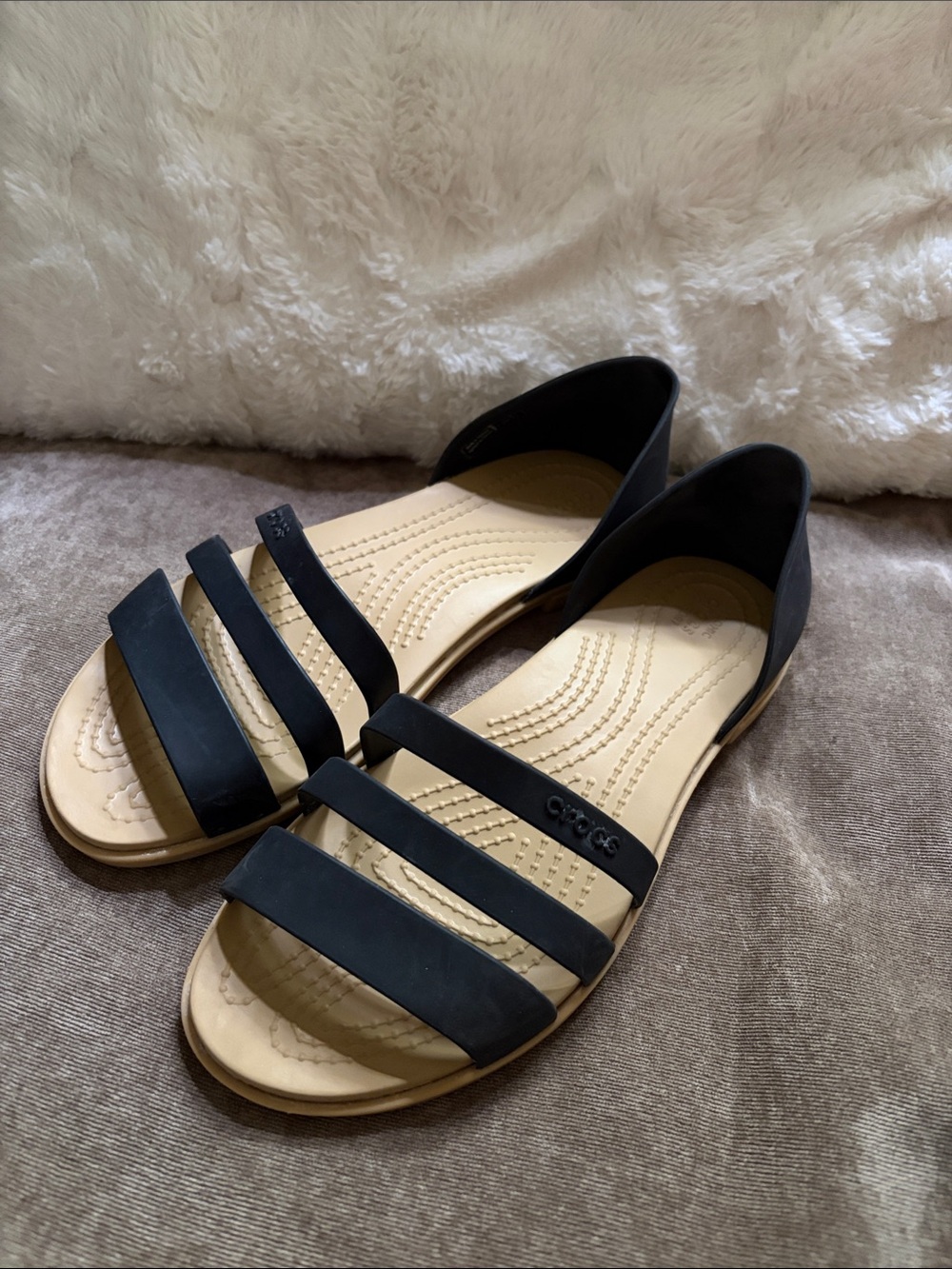 CROCS Women's Black and Beige Strappy Sandals